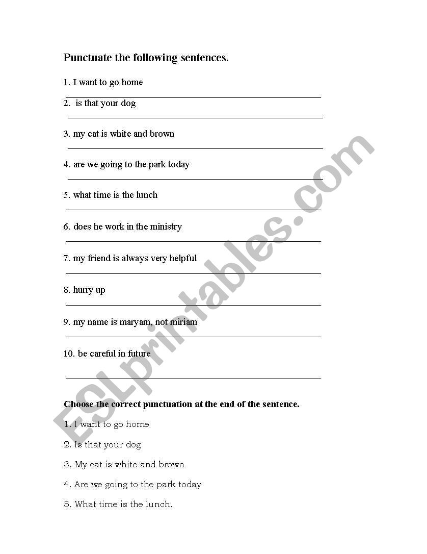 punctuation worksheet