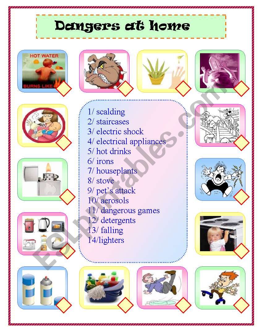 dangers at home matching  worksheet