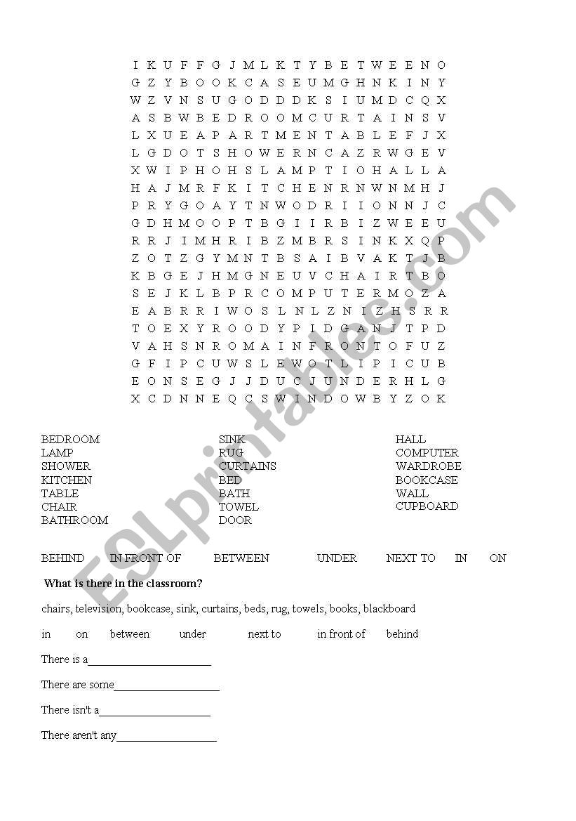 Furniture and Rooms worksheet