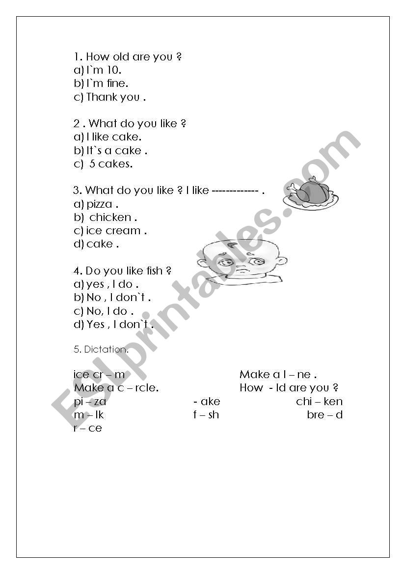 food worksheet