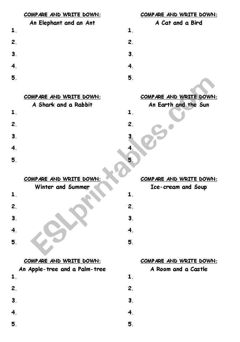 Comparing Animals worksheet