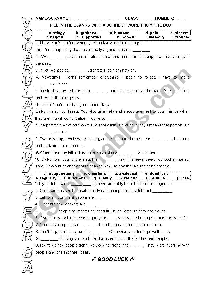 vocabulary worksheet