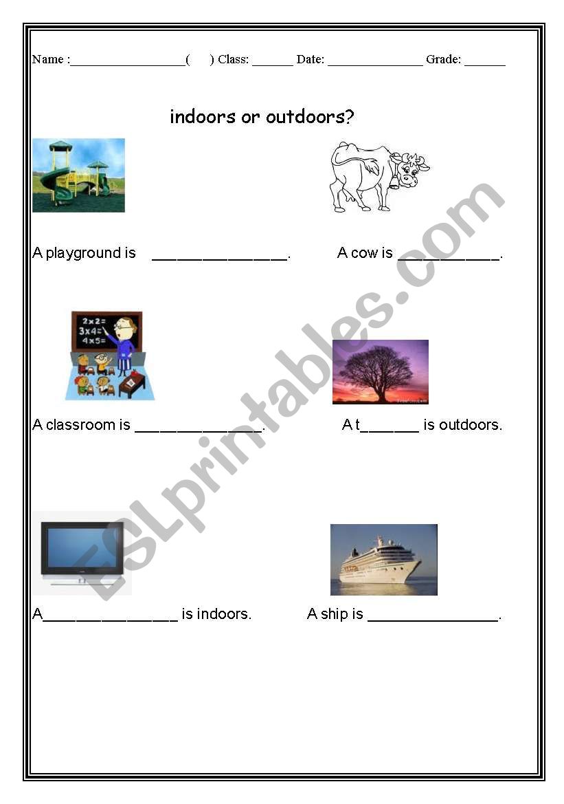 Is it indoors or outdoors? worksheet