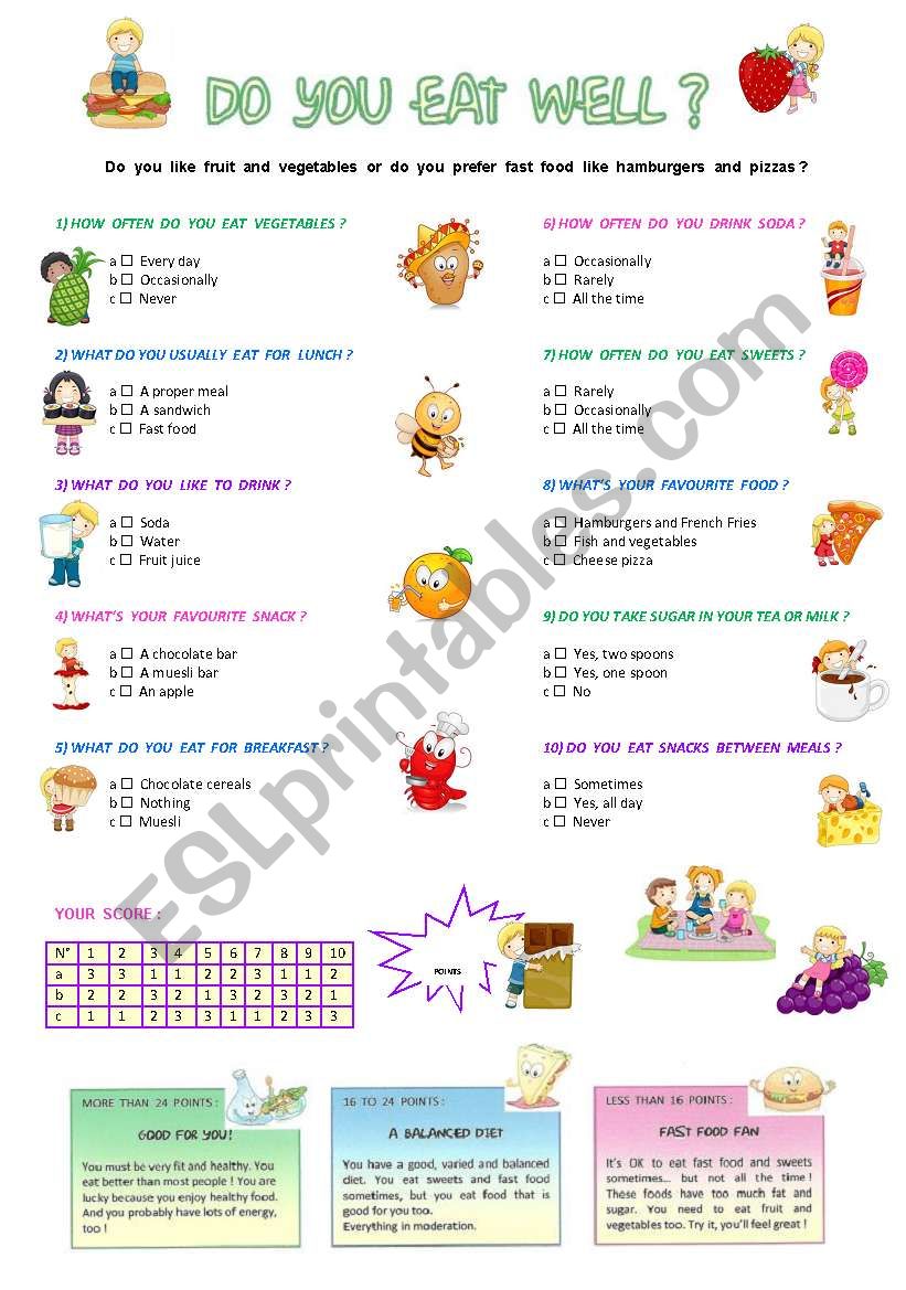 DO  YOU  EAT  WELL ? worksheet