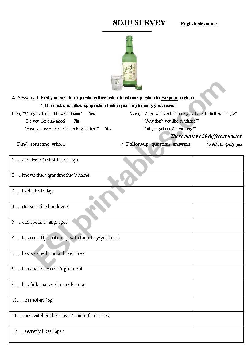 Soju Survey  worksheet