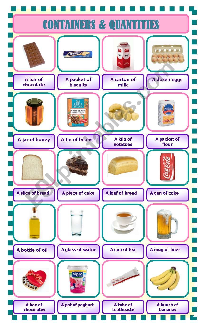 Containers and quantities worksheet