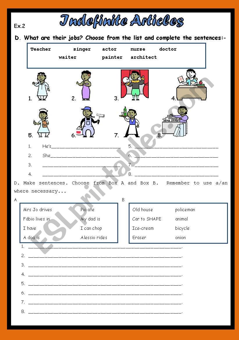 Indefinite Articles worksheet