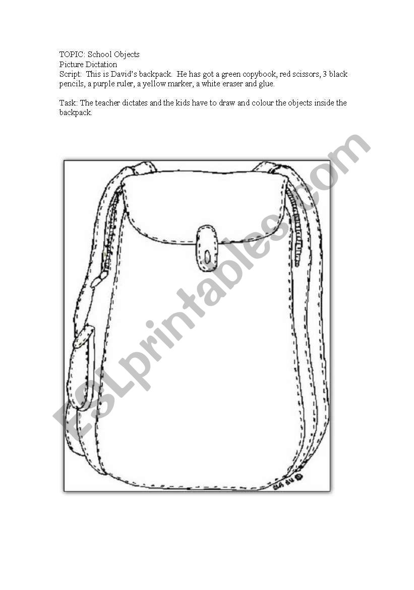 Davids backpack worksheet