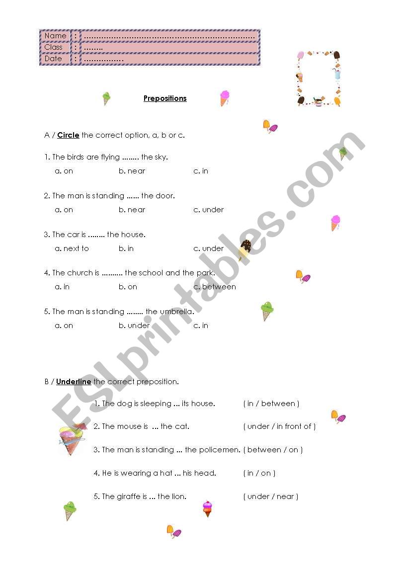 Prepositions of Place worksheet