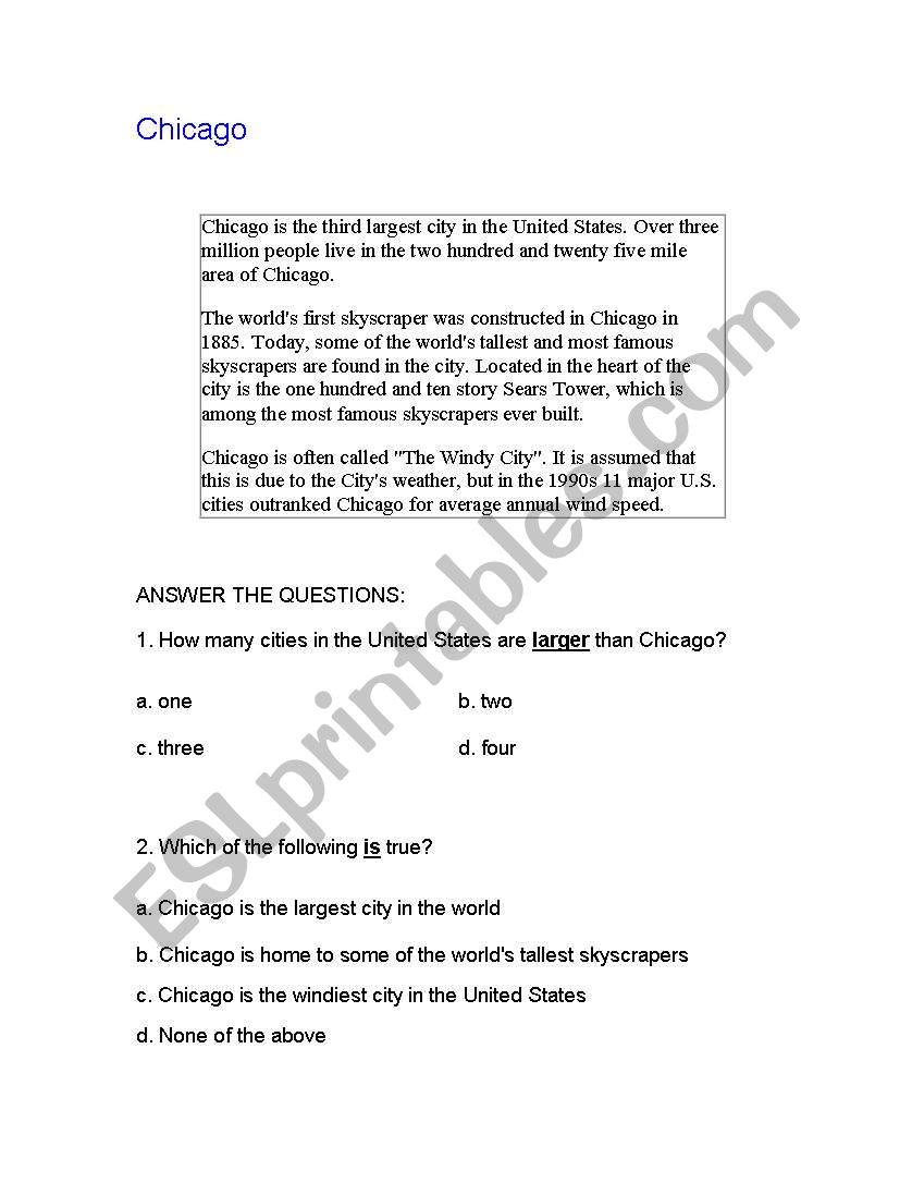 reading comprehension worksheet