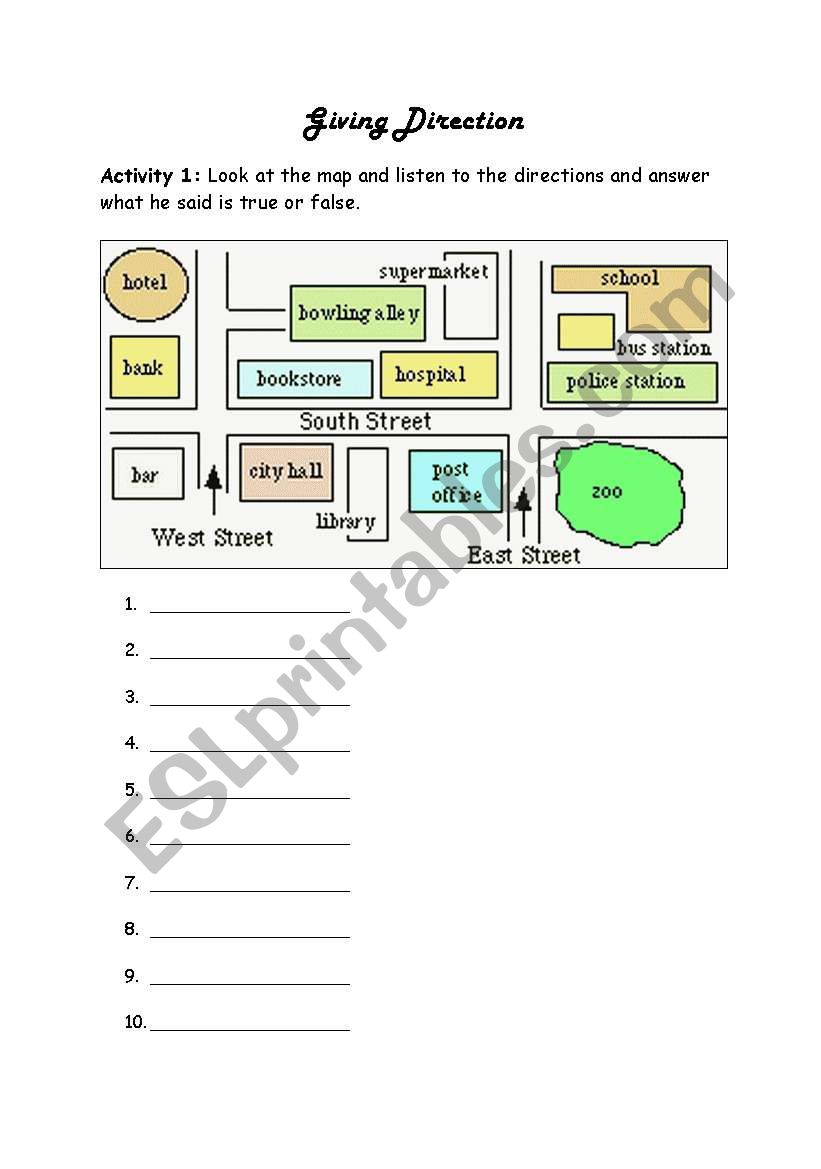 giving direction worksheet