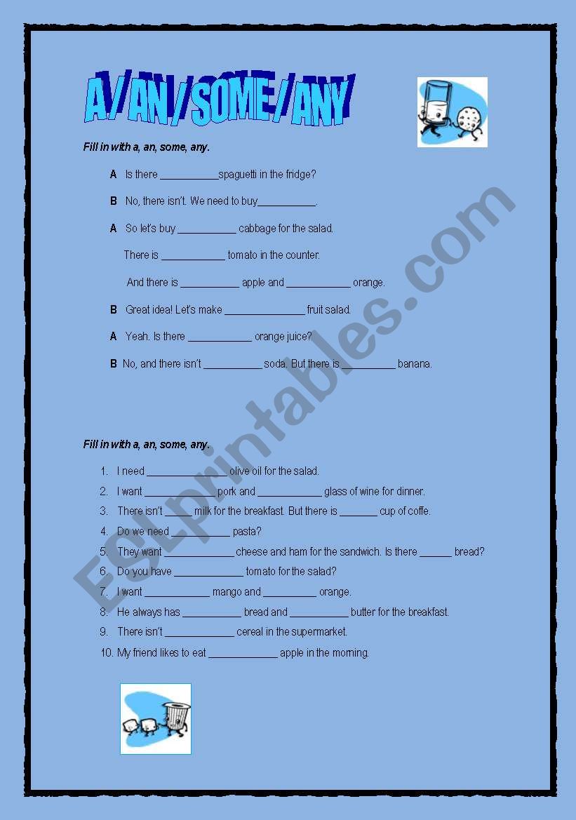 a an some any worksheet