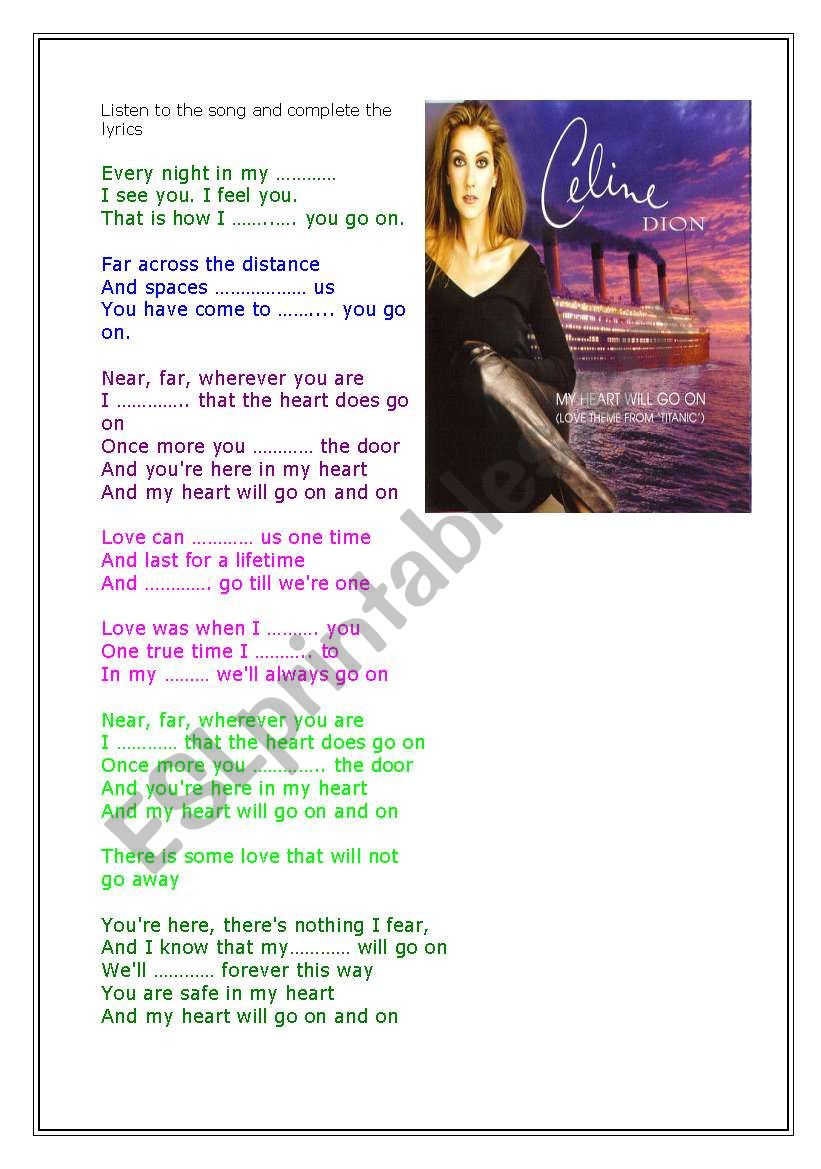 my heart go ( song) worksheet