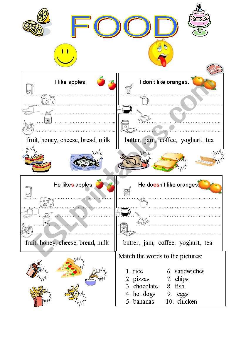 Likes and dislikes (food) - ESL worksheet by darkovici