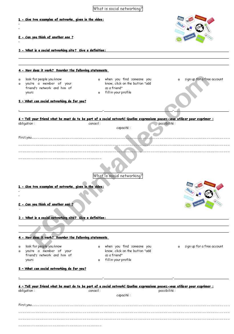 What is social networking? worksheet