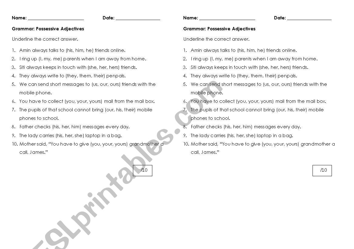 Possessive Adjectives worksheet