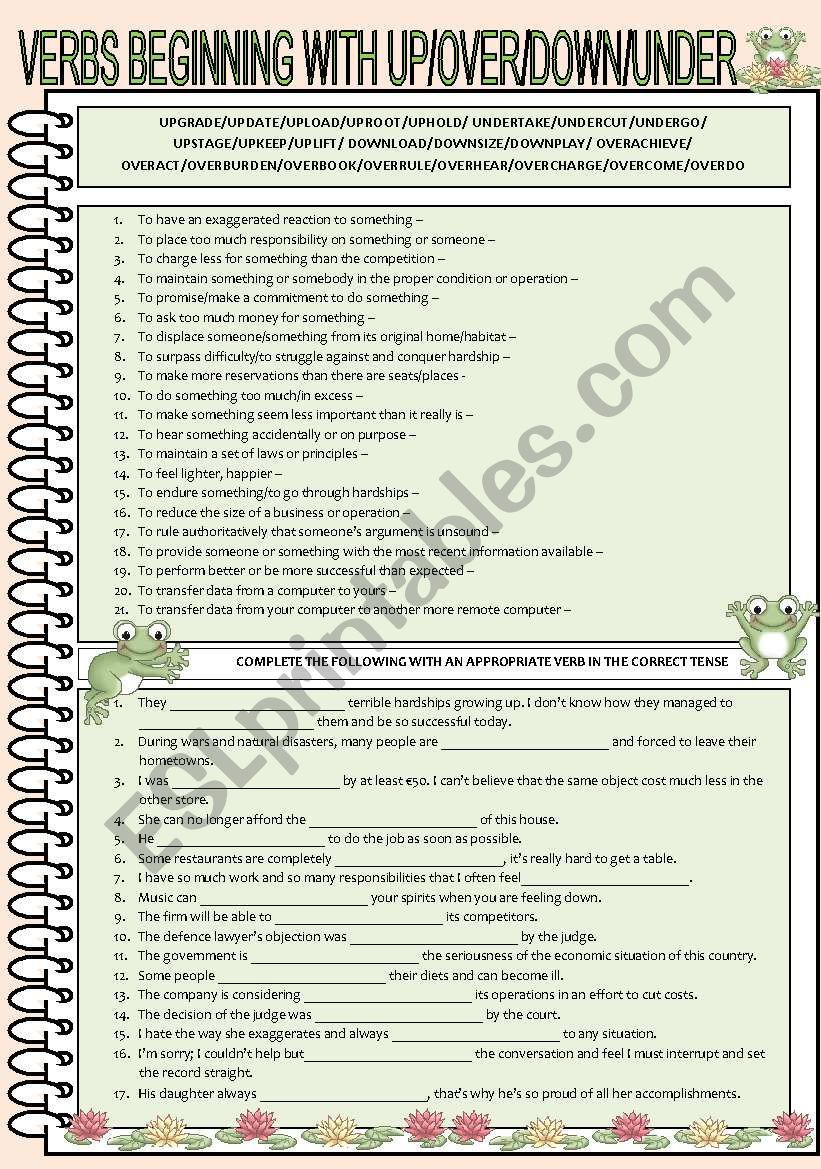 Verbs beginning with OVER/UNDER/UP/DOWN