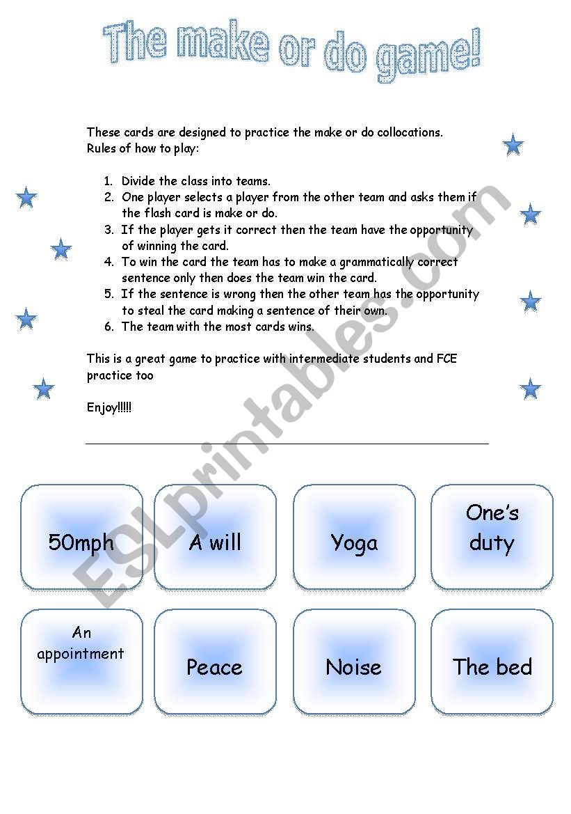 Make or do game. (3 pages) worksheet