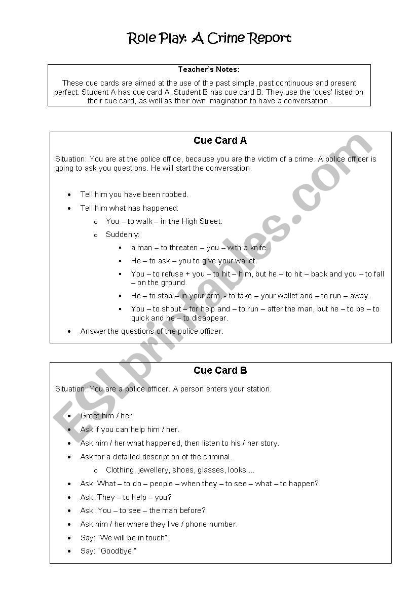 Role play: crime report worksheet