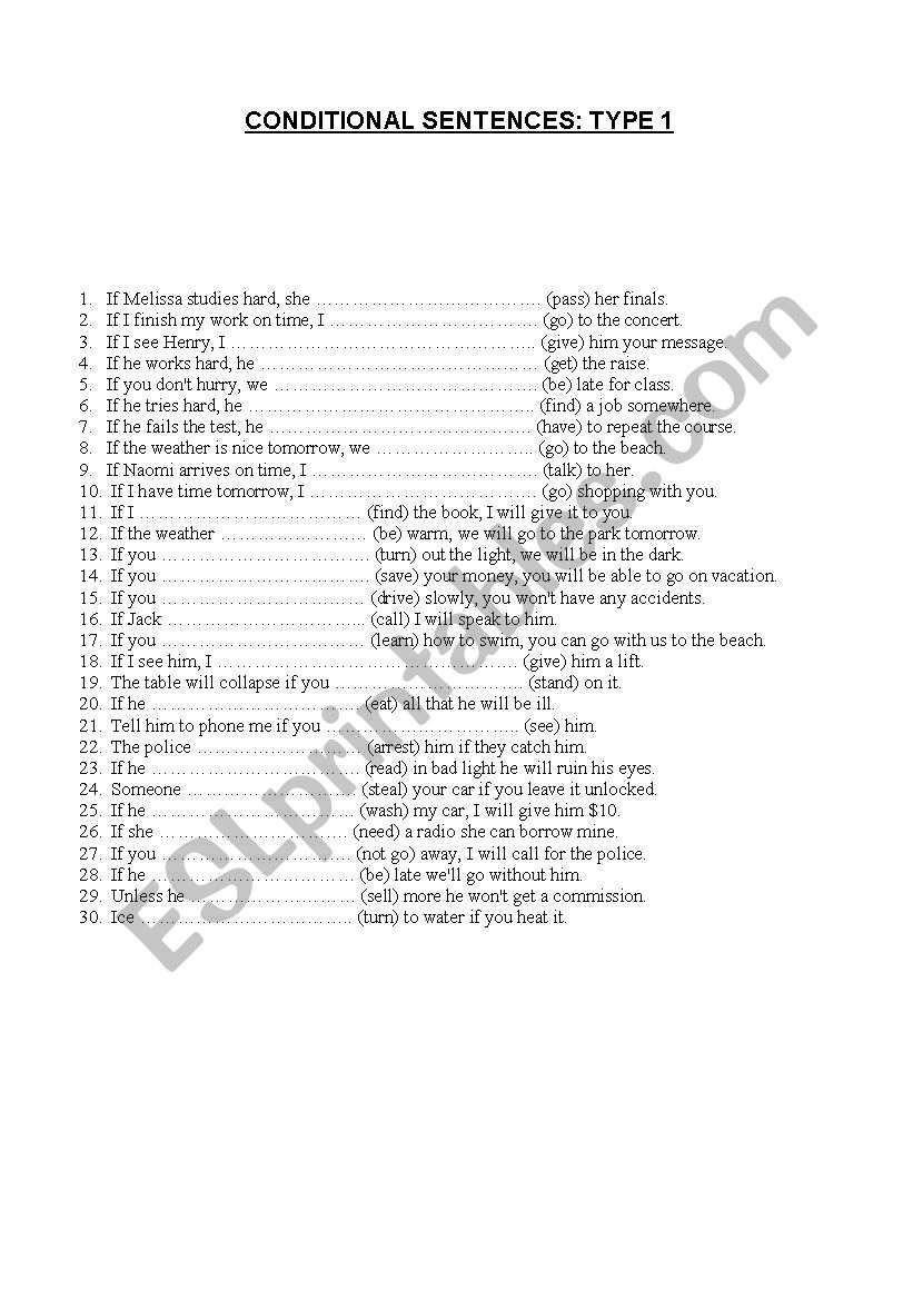 Conditional Sentences worksheet