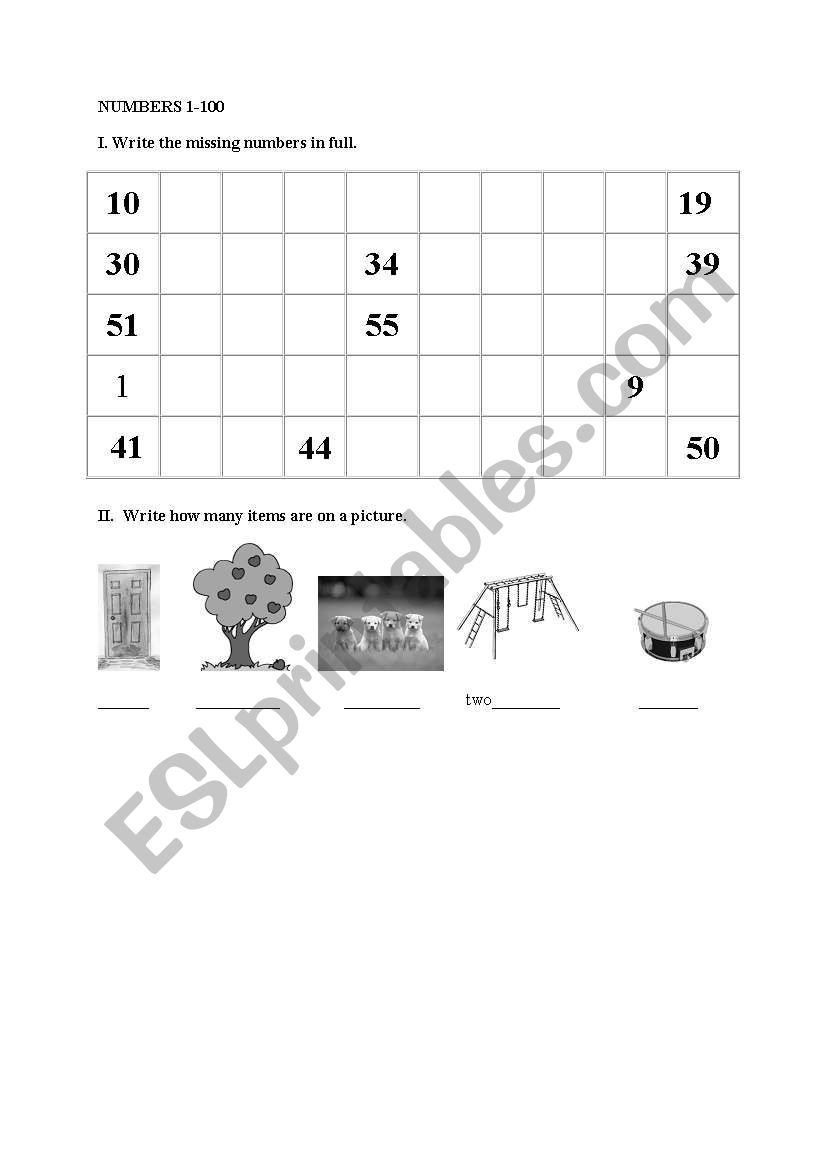 Revision numbers objects worksheet