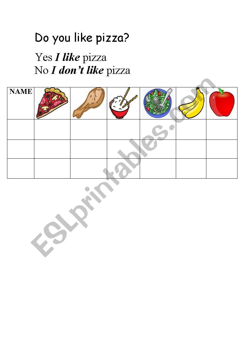 likes and food worksheet