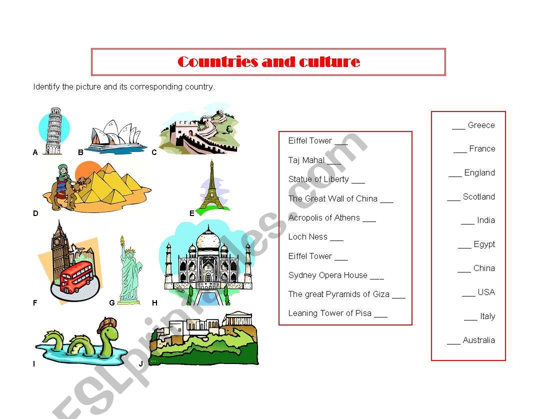 Countries and culture worksheet