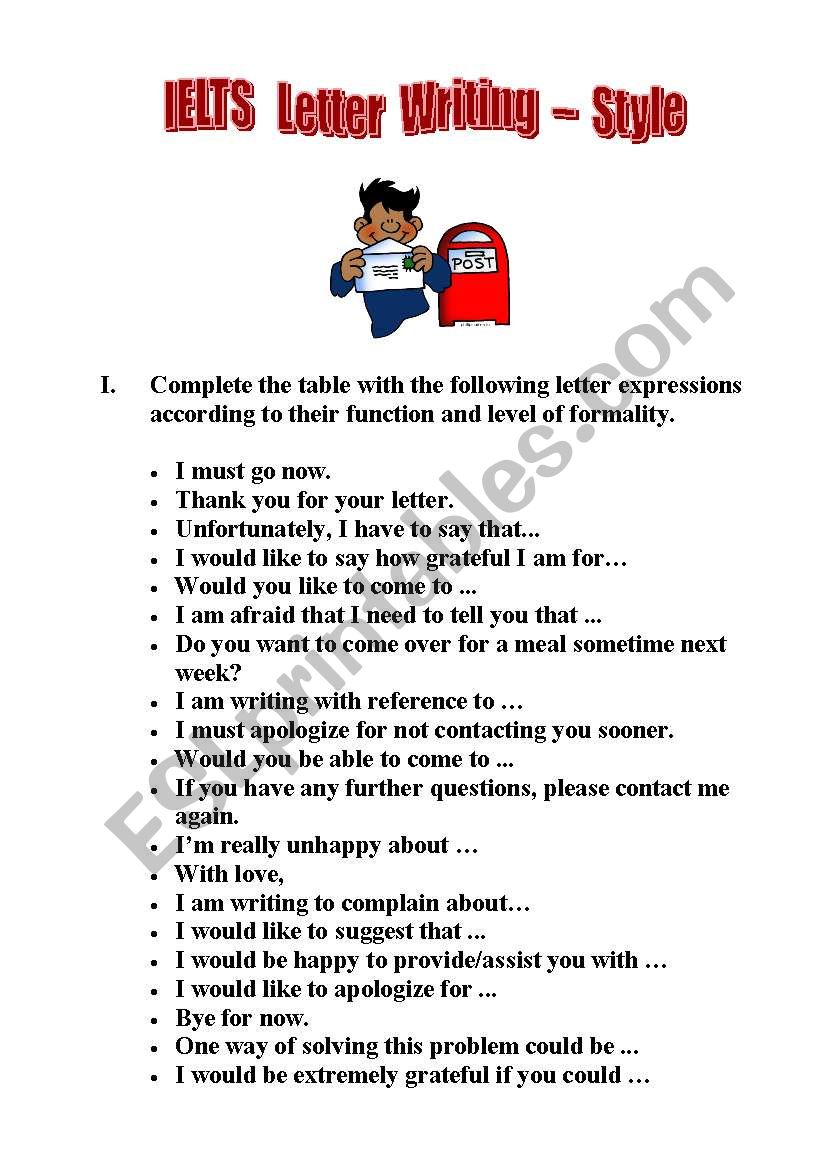 IELTS Letter Writing - Style worksheet