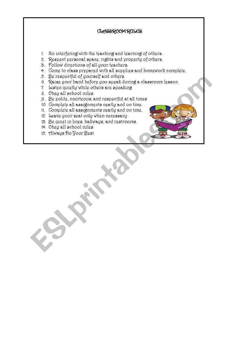 Classroom rules worksheet