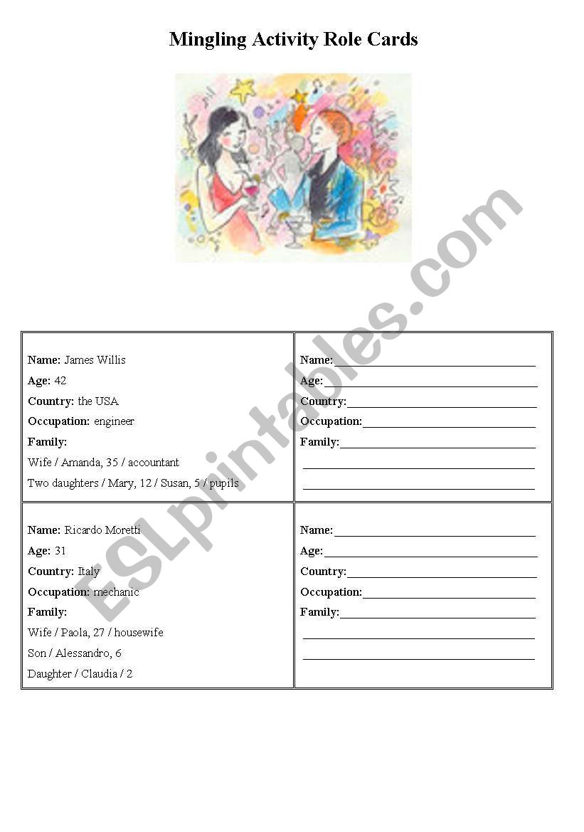 Mingling Activity Role Cards worksheet