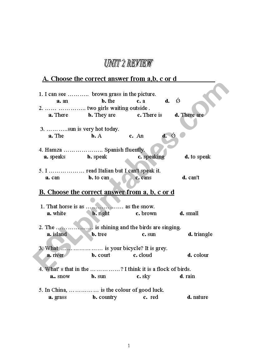 grammar review of unit 2 (the physical world)