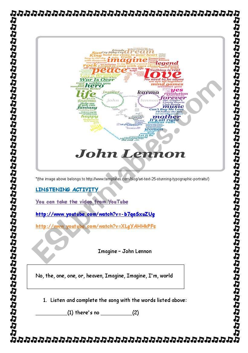 IMAGINE - JONH LENNON worksheet