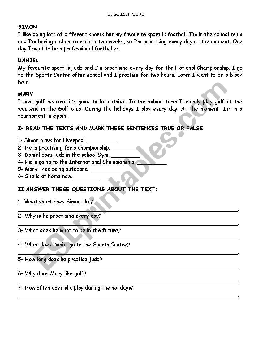 English Test worksheet