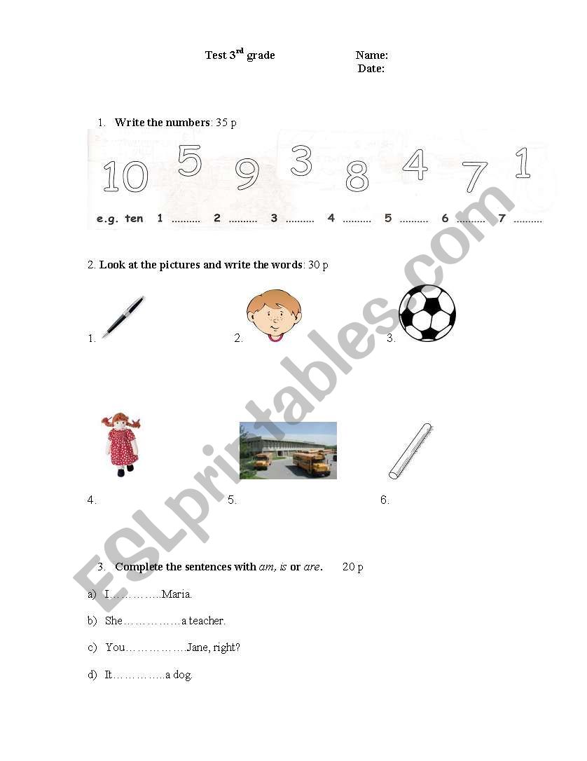 Progress test 3rd grade worksheet