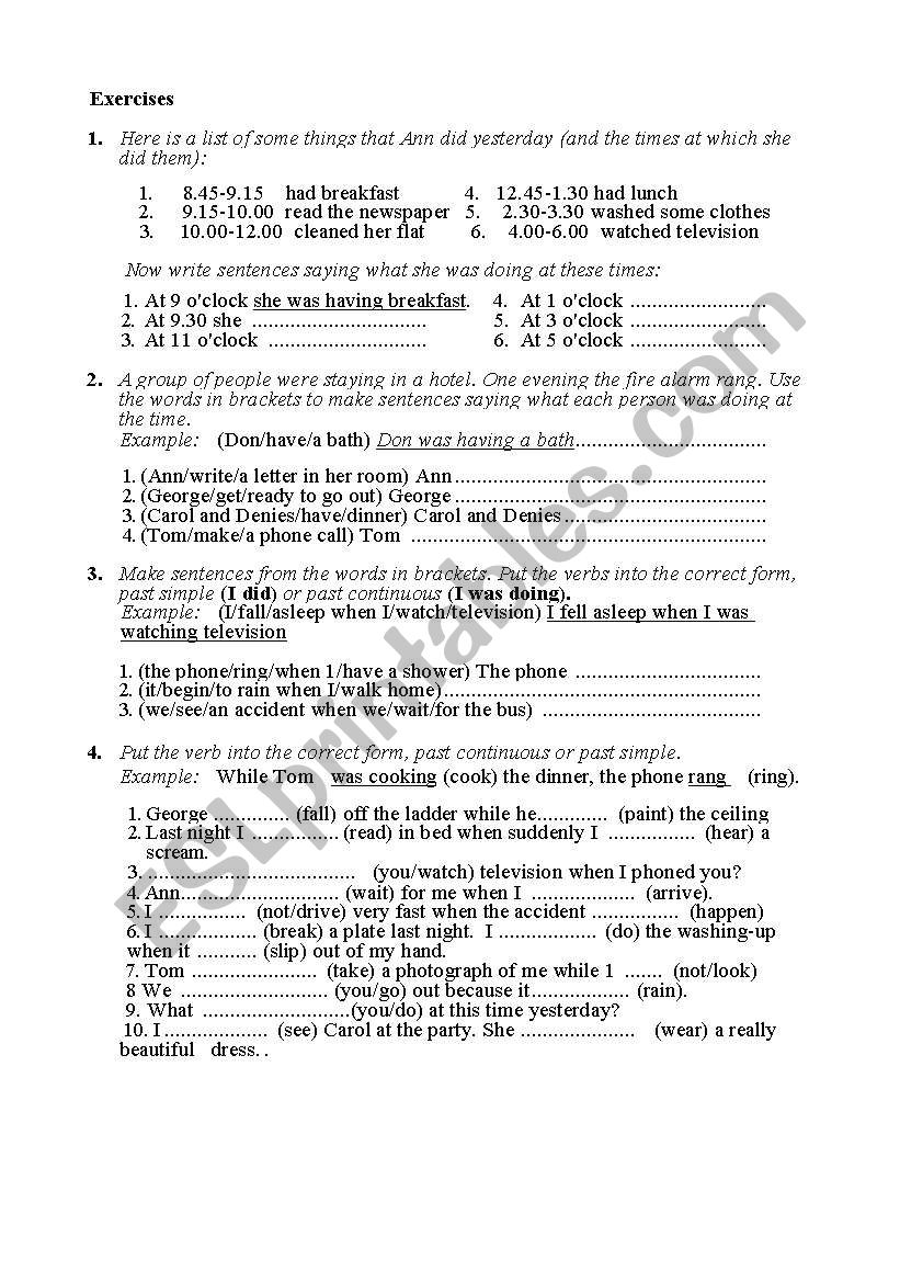 Past Continuous Tense worksheet