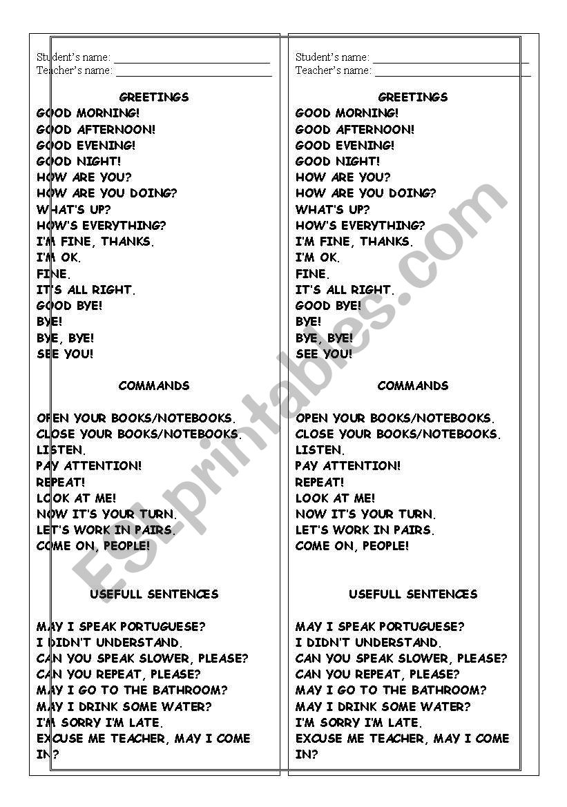 language classroom worksheet