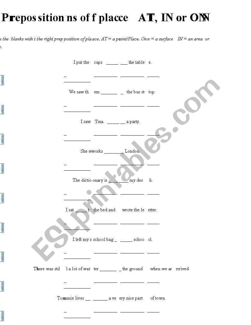 Prepositions worksheet
