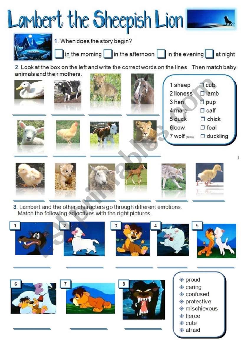 LAMBERT THE SHEEPISH LION worksheet