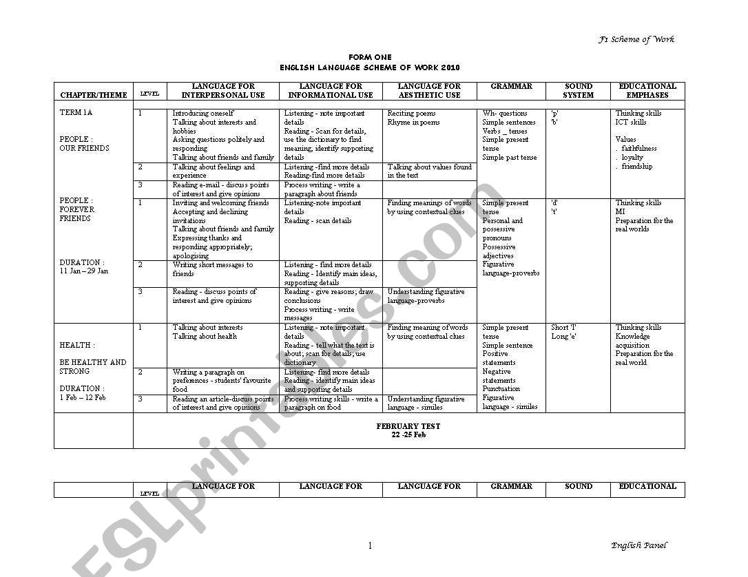 scheme of work worksheet