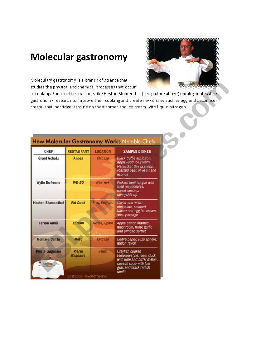 molecular gastronomy worksheet