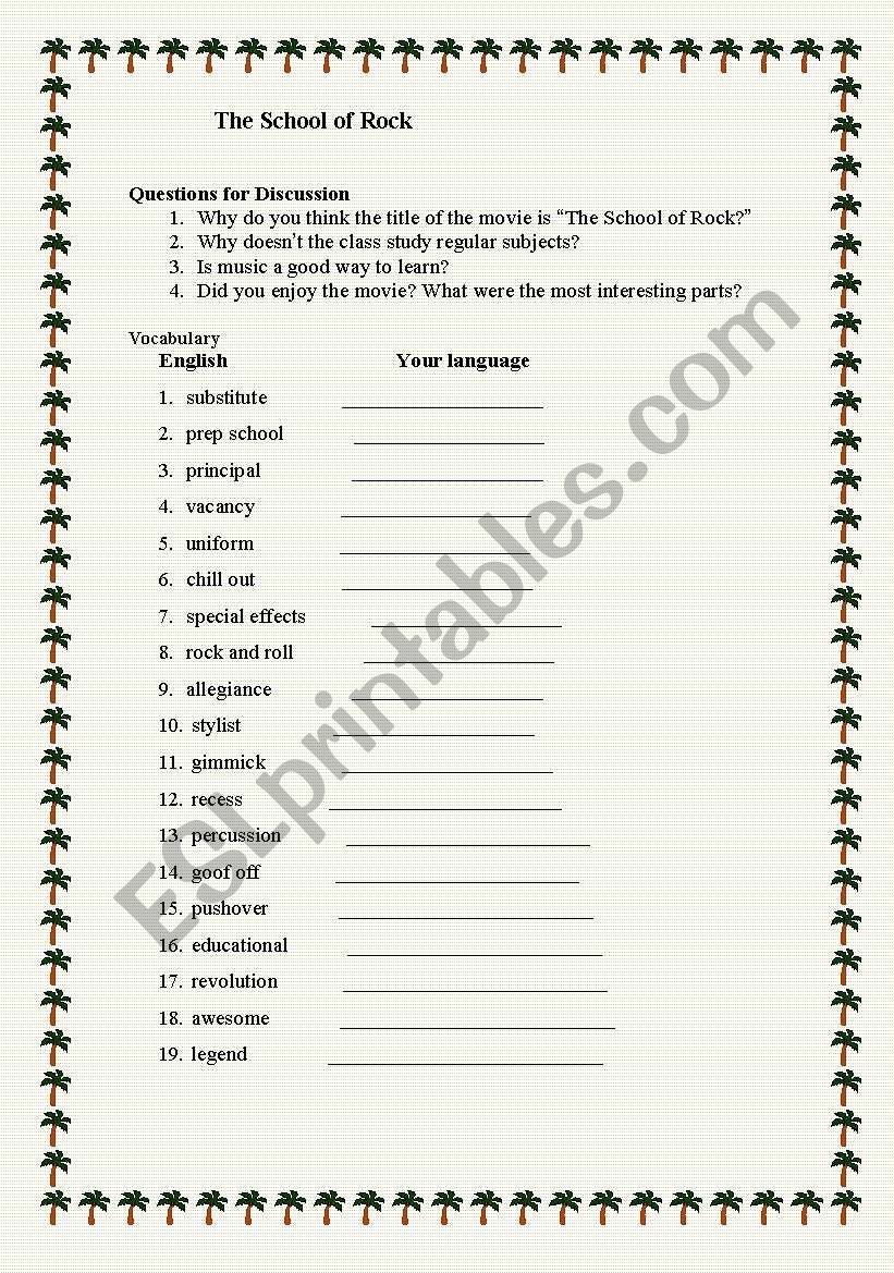 the school of rock worksheet