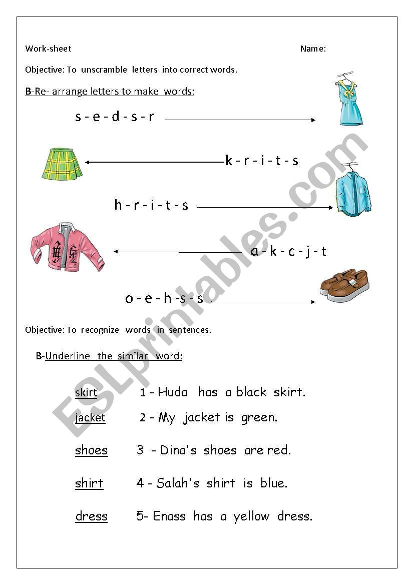 Clothes worksheet