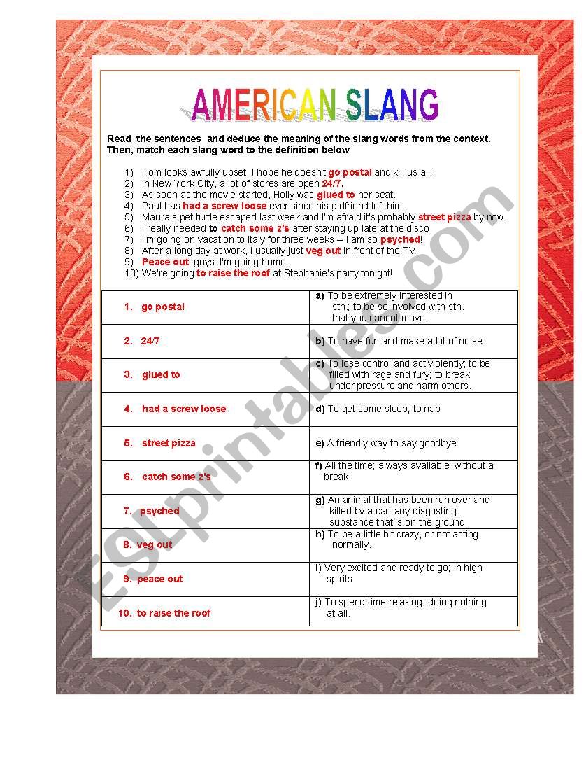 American Slang worksheet