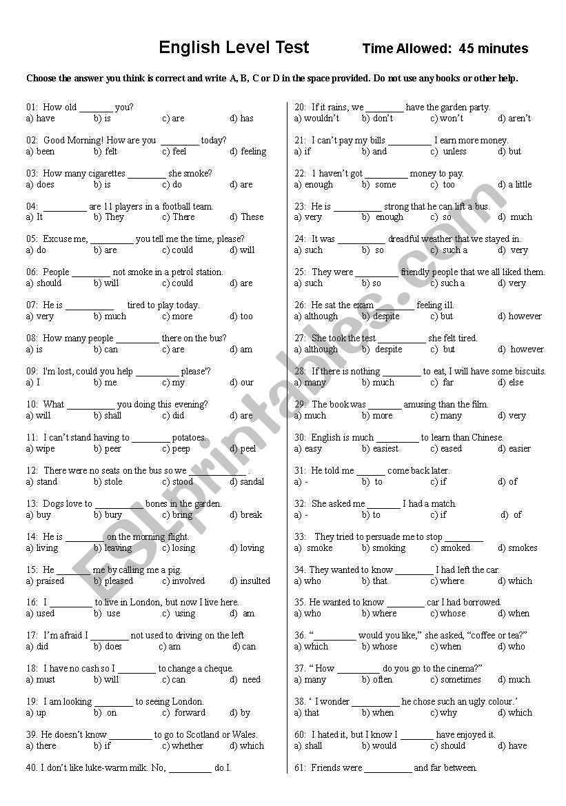 diagnostic test worksheet