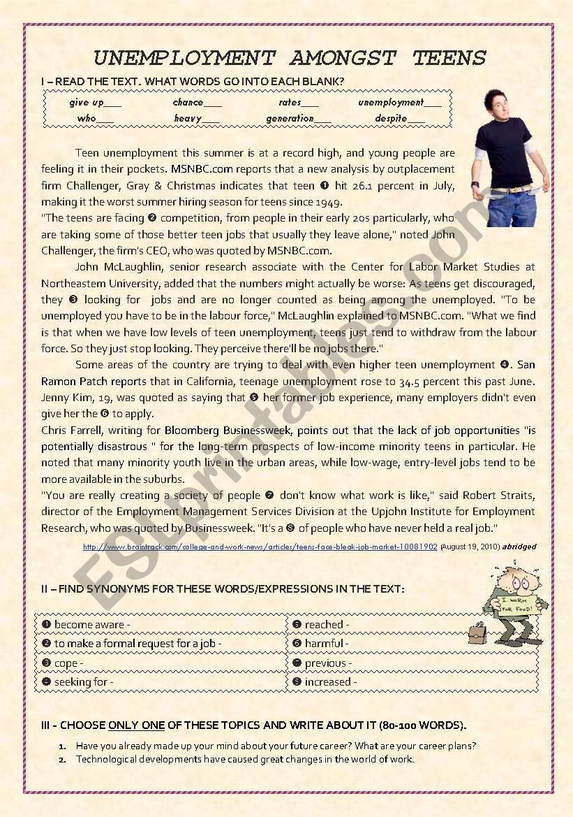 reading -  Unployment among teenagers/Getting a Job (Key included)