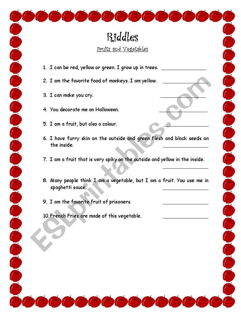 Fruit and Vegetable Riddles worksheet