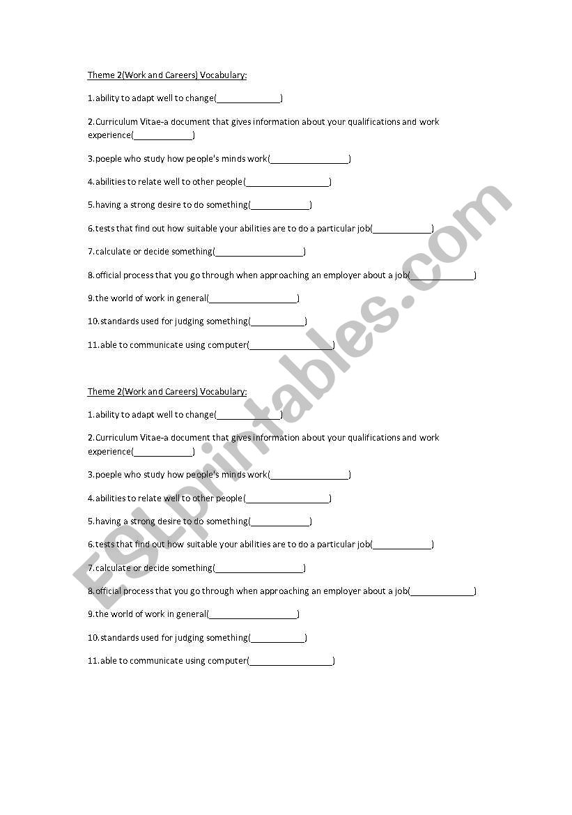 Technical Vocabulary worksheet