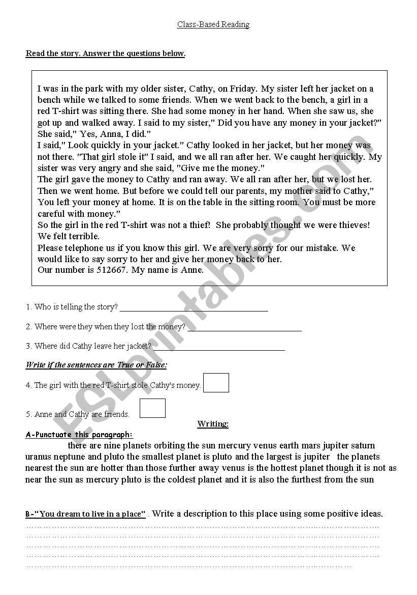 Reading and Writing  worksheet