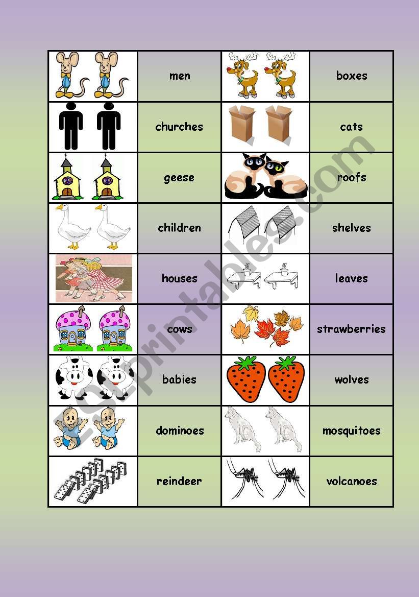 Plurals dominoes worksheet