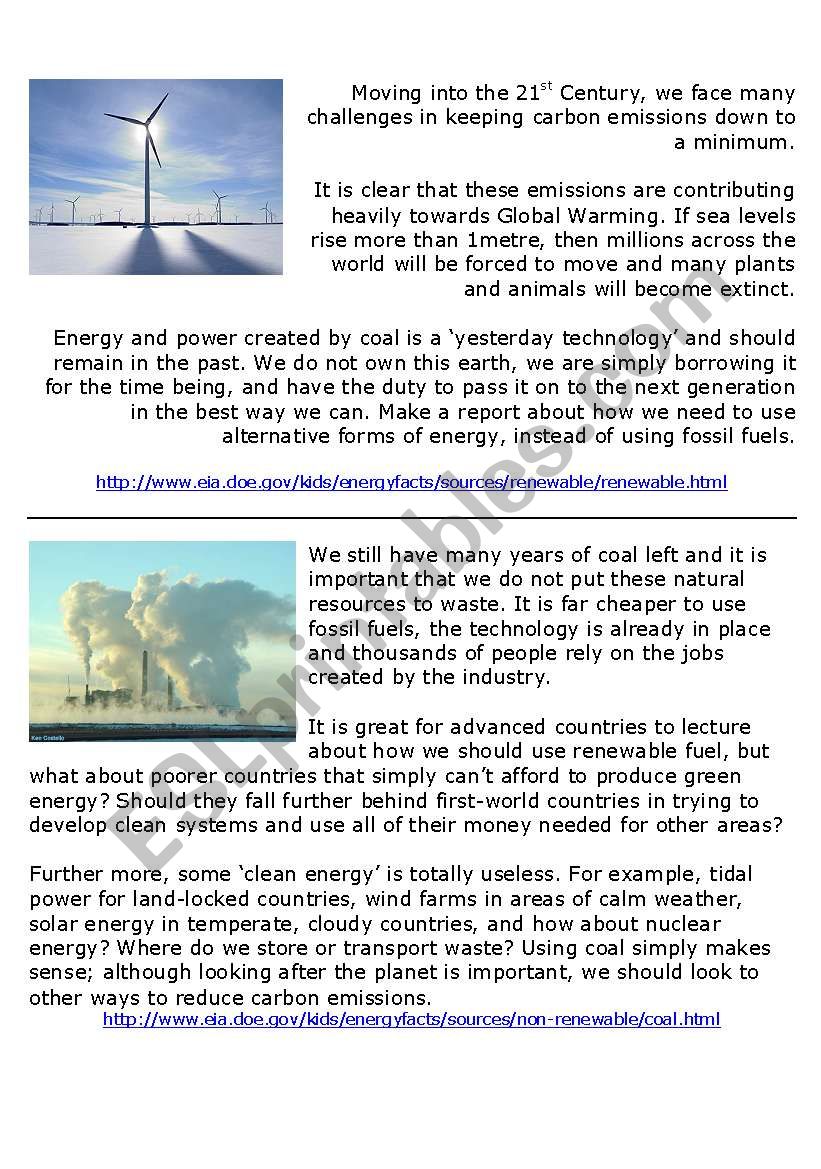 Clean energy vs Fossil fuels worksheet